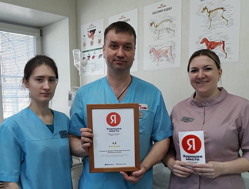 Специалисты госветклиники Ленинского района получили награду "Хорошее место" от сервиса "Яндекс.Бизнес".